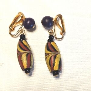 Antique Venetian Fancy Glass Feather Decorated Bead African Trade Beads Earrings